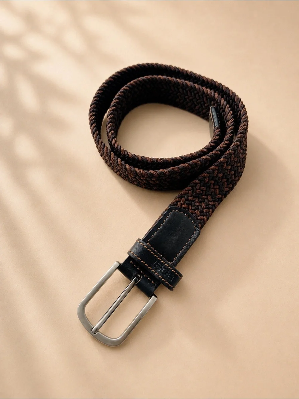 Men BOSI Brown & Black Woven Stretch Belt